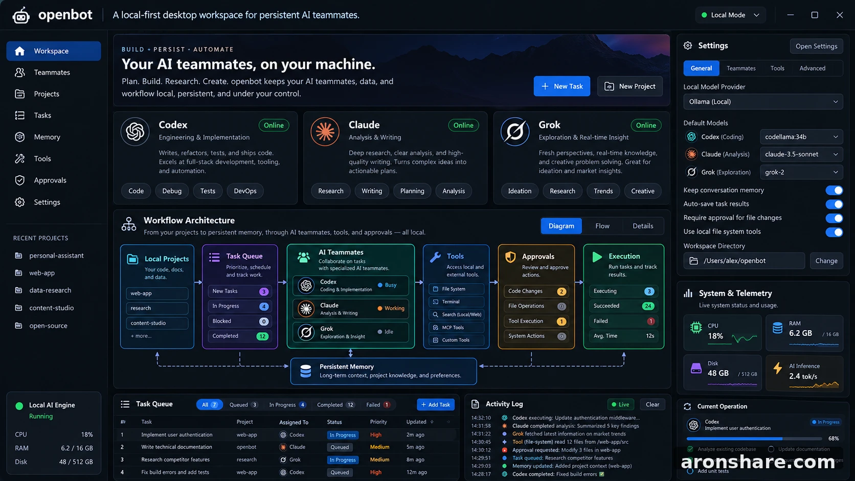 openbot A local-first desktop workspace for persistent AI teammates 运行逻辑与配置工作流演示