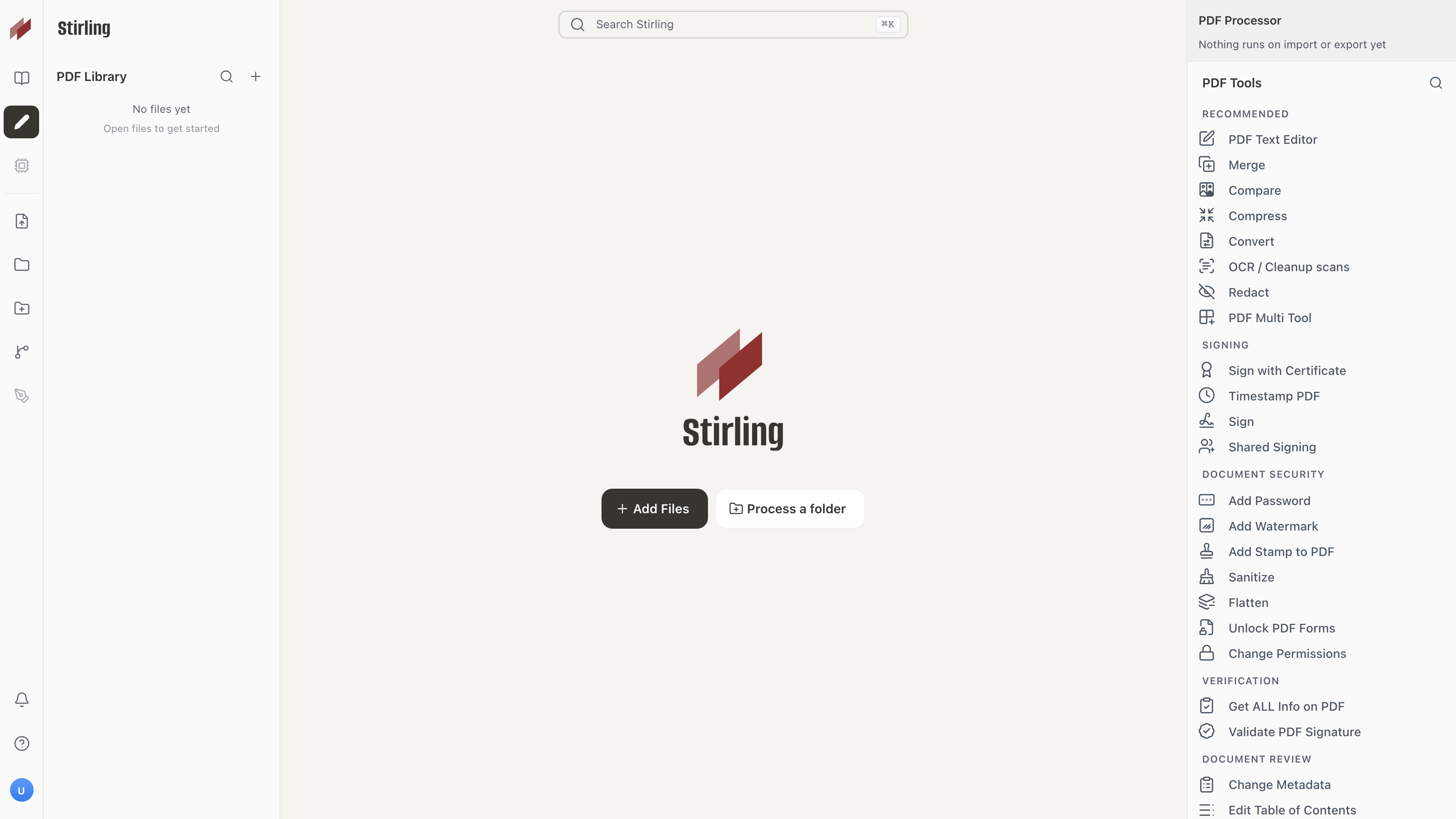 Stirling 官方展示的 PDF 工作区和工具侧栏