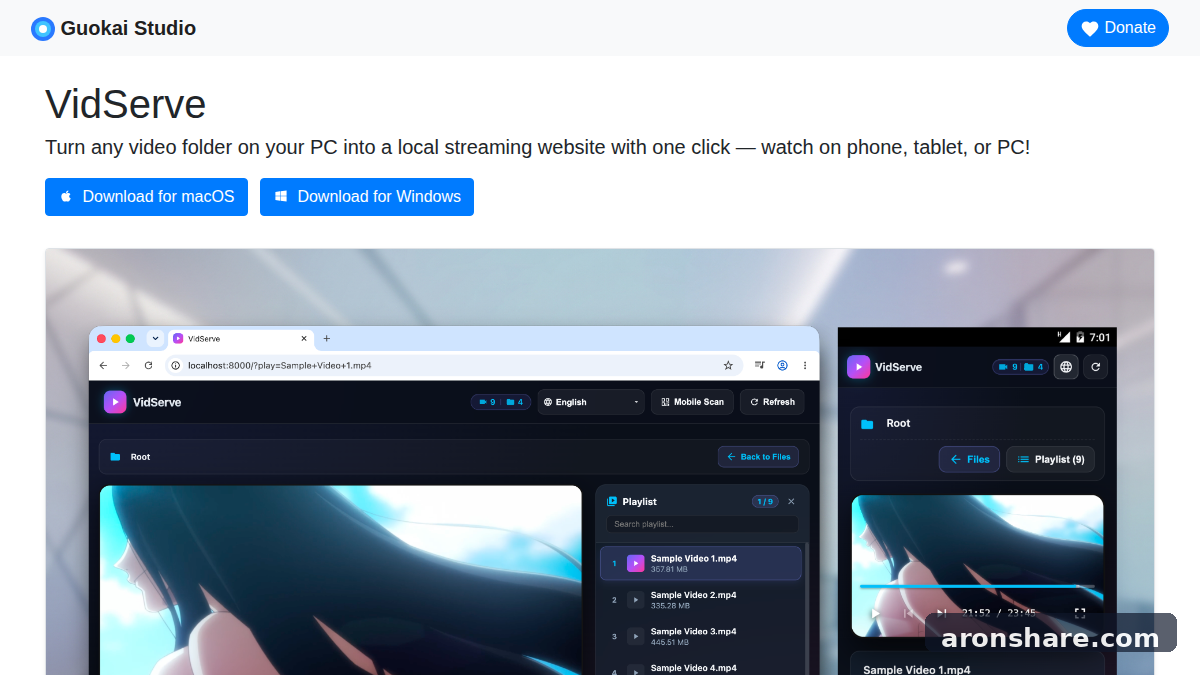 VidServe 一键把电脑视频目录变成局域网视频服务器