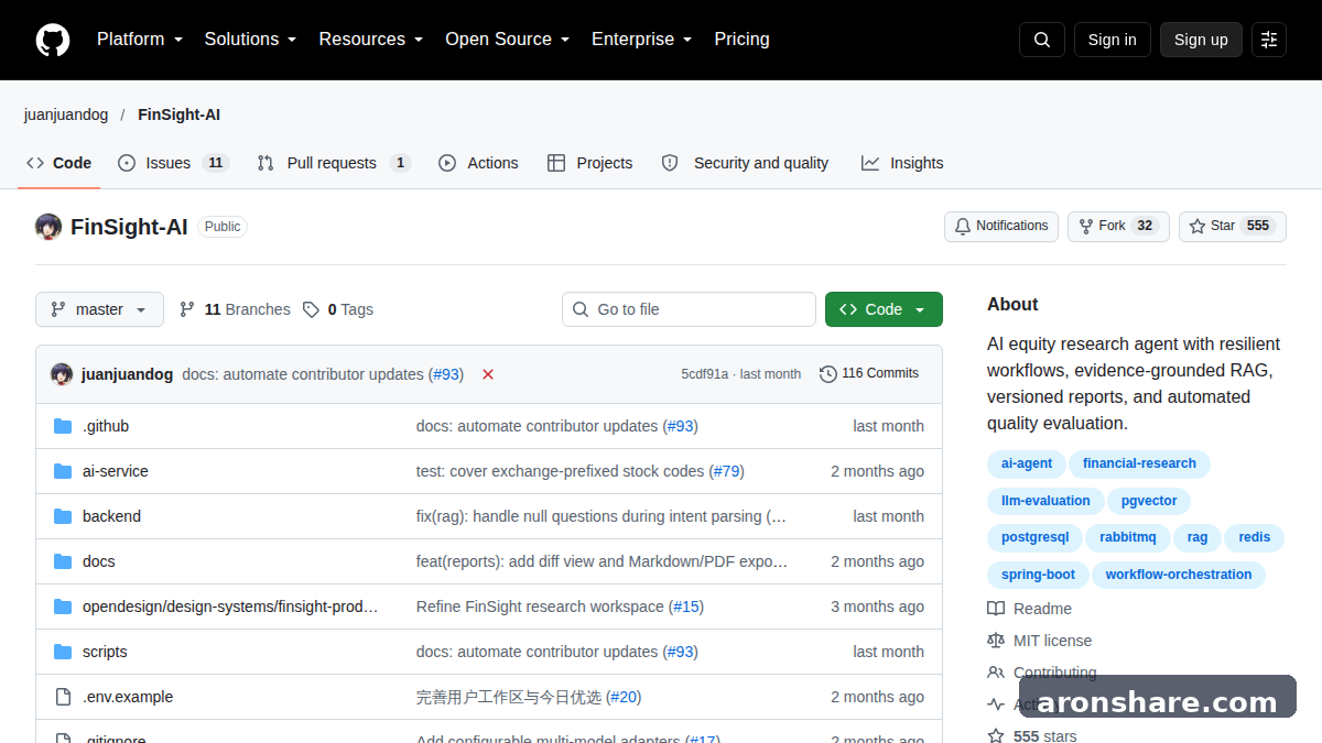 FinSight-AI 开源 AI 投研平台，支持 pgvector RAG 与证据追踪