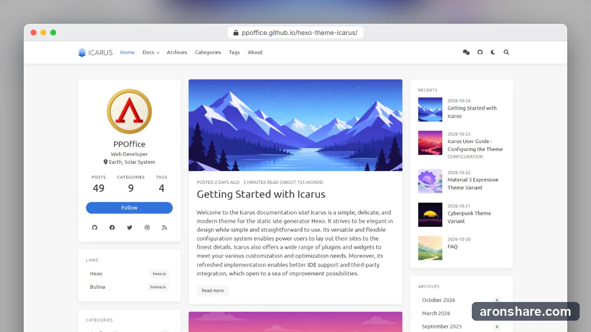 hexo-theme-icarus A simple, delicate, and modern theme for the static site